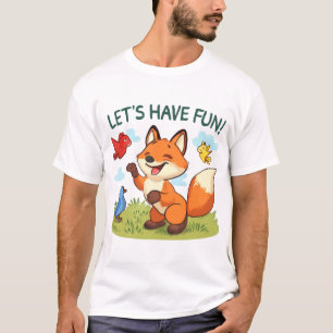 T-shirt Renard plaisantant avec les oiseaux - Juste scène 