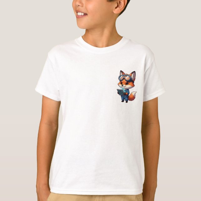 T-shirt Renard Technologique Enfant avec Lunettes (Devant)