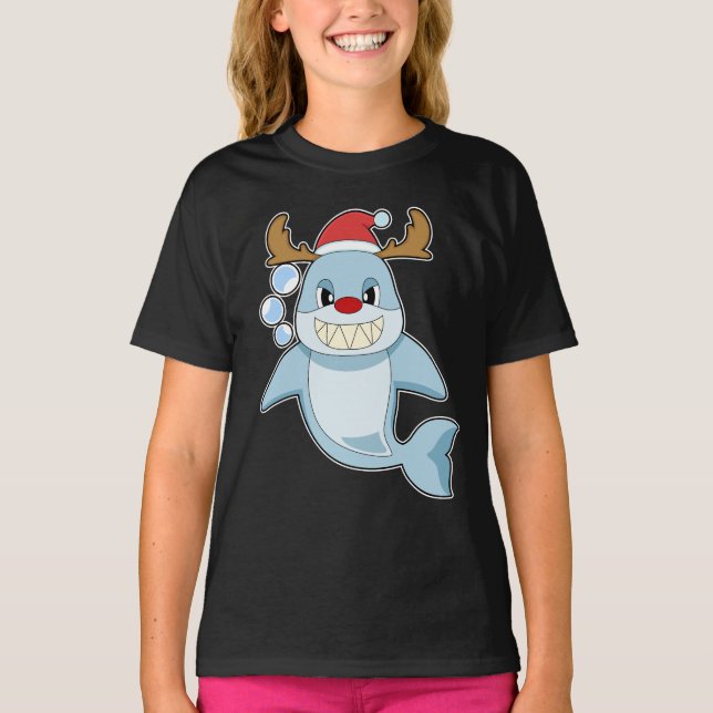 T-shirt Rendeer de Noël de requin (Devant)