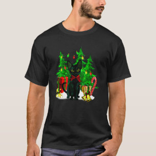 T-shirt Renne Chapeau de Père Noël Chat Noir Lumières de N