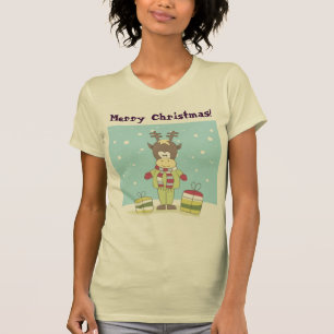 T-shirt Renne de Noël dans la neige avec des cadeaux