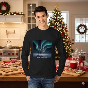 T-shirt Renneau de Noël Aurore Boréale Ciel Nocturne