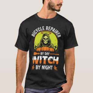 T-shirt Réparateur de vélos d'Halloween de jour sorcière d