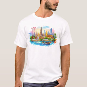 T-shirt Repères de Bangkok avec temples rivière et ciel de