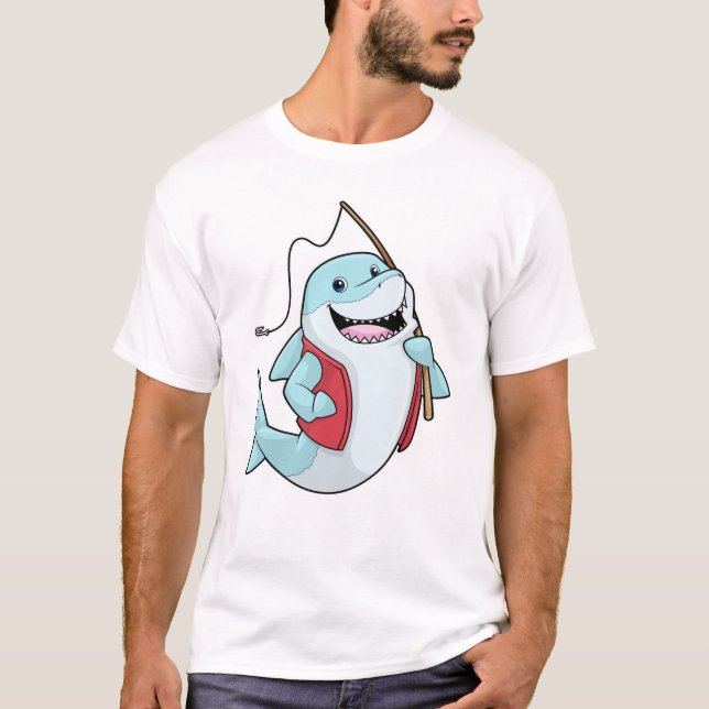 T-shirt Requin à la pêche avec canne à pêche (Devant)