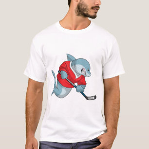 T-shirt Requin au hockey sur glace avec bâton de hockey su