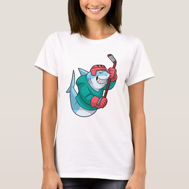 T-shirt Requin au hockey sur glace avec bâton de hockey su (Devant)