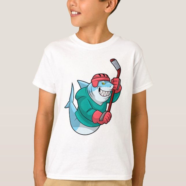 T-shirt Requin au hockey sur glace avec bâton de hockey su (Devant)