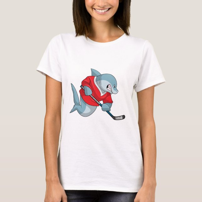 T-shirt Requin au hockey sur glace avec bâton de hockey su (Devant)
