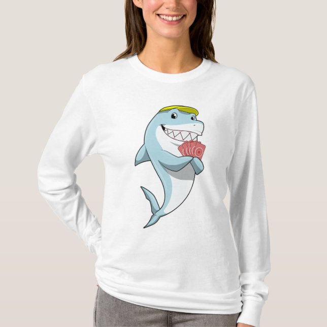 T-shirt Requin au Poker avec cartes de Poker (Devant)