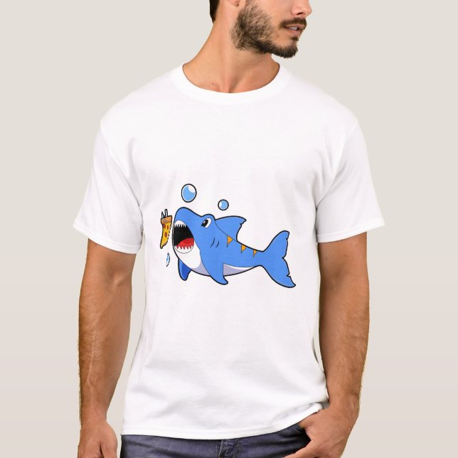T-shirt Requin avec pizza comme appât (Devant)