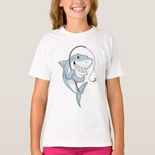 T-shirt Requin comme pêcheur avec canne à pêche