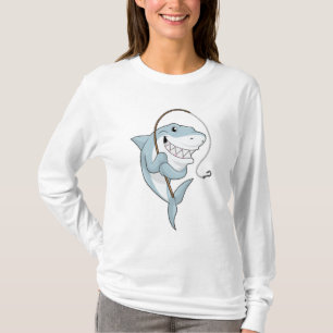 T-shirt Requin comme pêcheur avec canne à pêche