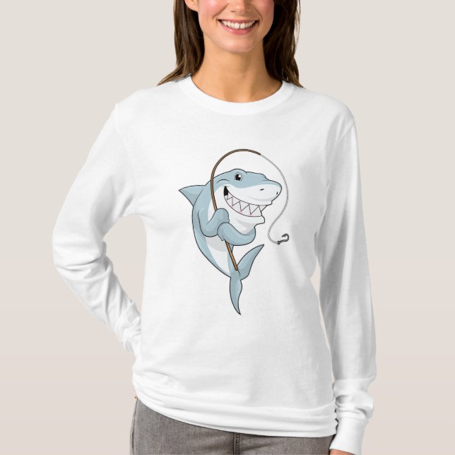 T-shirt Requin comme pêcheur avec canne à pêche (Devant)