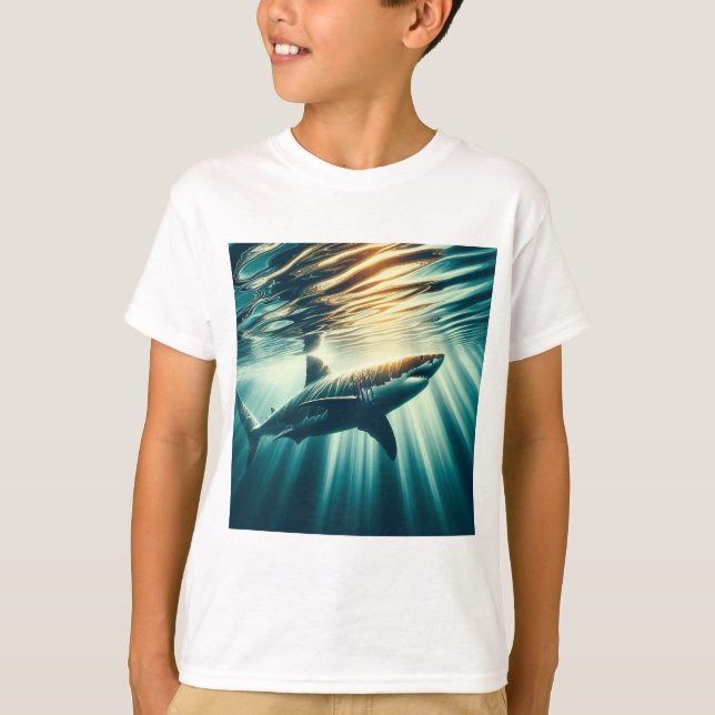 T-shirt Requin dans la mer bleue profonde & soleil (Devant)