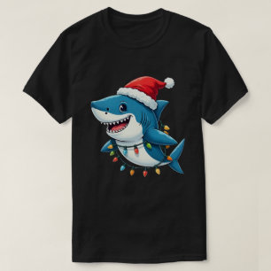 T-shirt Requin drôle portant le chapeau de Noël de Santa