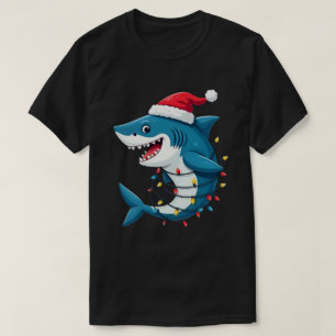 T-shirt Requin drôle portant un chapeau de Noël de Santa