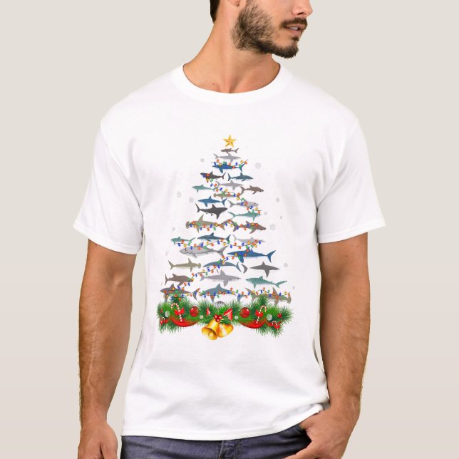 T-shirt Requin Noël Arbre de requin Amateurs de cadeaux (Devant)