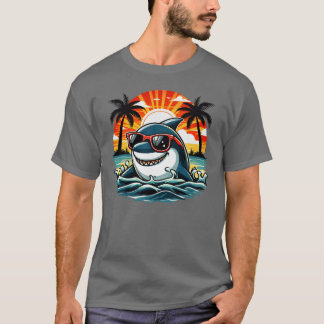 T-shirt Requin Rétro avec Lunettes de Soleil 70s 80s 90s O