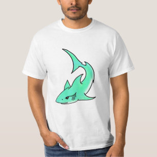 T-shirt requin souriant de dessin animé bleu vert océan an