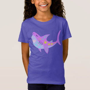 T-Shirt Requin souriant mignon Kawaii en bleu et violet