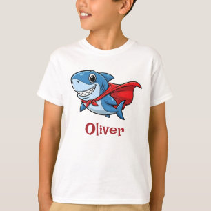 T-shirt Requin super-héros de dessin animé mignon avec cap
