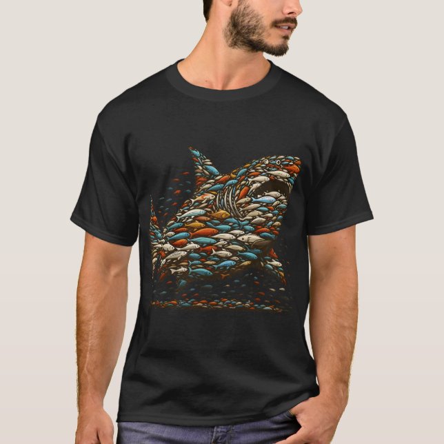 T-shirt requin vintage fait de petits poissons | U (Devant)