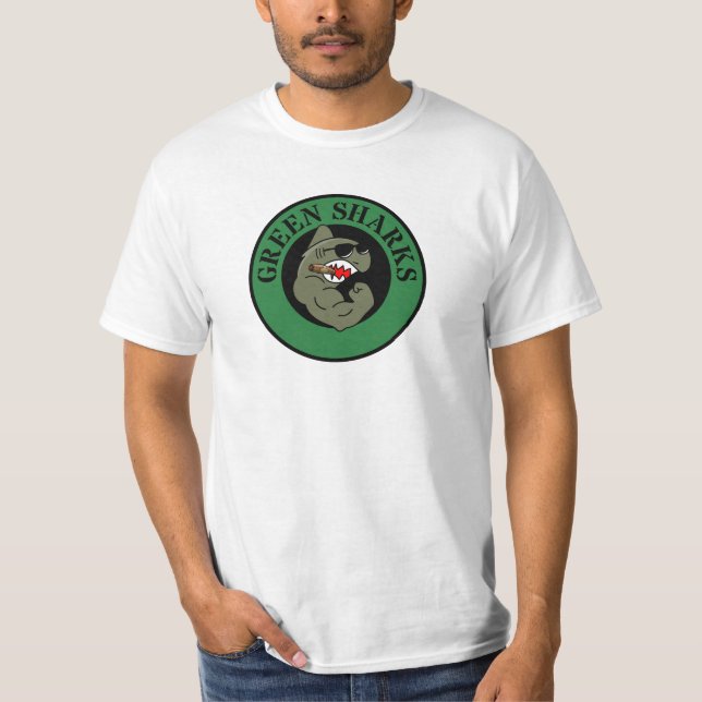 T-shirt requins verts chemise vert foncé contour (Devant)