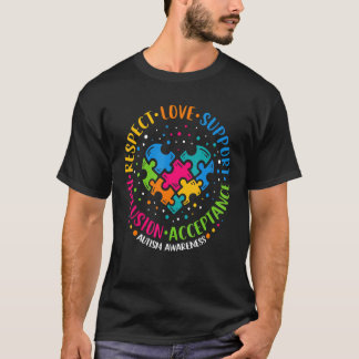 T-shirt Respect Love Support Inclusion Heart Puzzle Autism