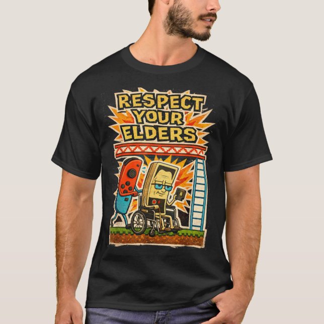 T-shirt Respect Your Elders Funny Gamer Controller 80s Ret (Devant)