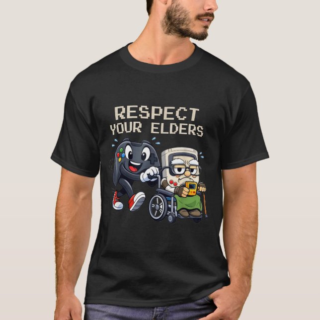 T-shirt Respect Your Elders Gaming Control Retro Funny Gam (Devant)