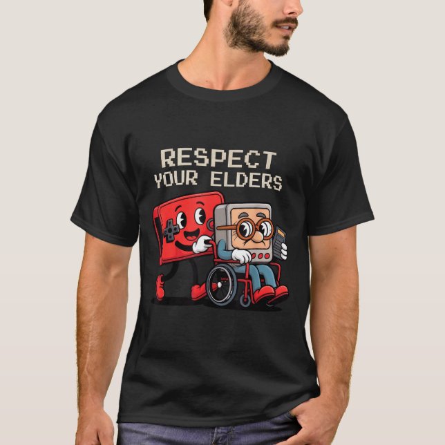 T-shirt Respect Your Elders Gaming Control Retro Funny Gam (Devant)