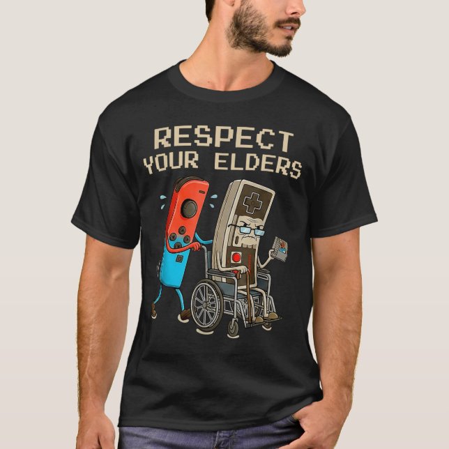 T-shirt Respect Your Elders Retro Gaming Controller Funny  (Devant)