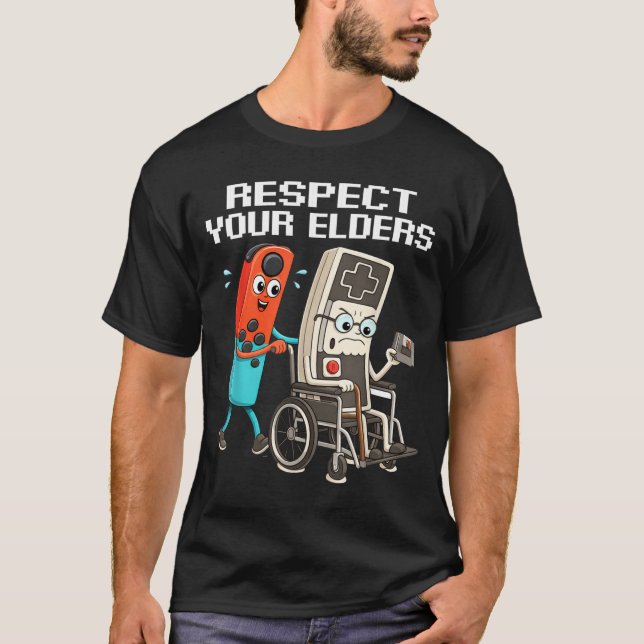 T-shirt Respect Your Elders Retro Gaming Funny Controller  (Devant)