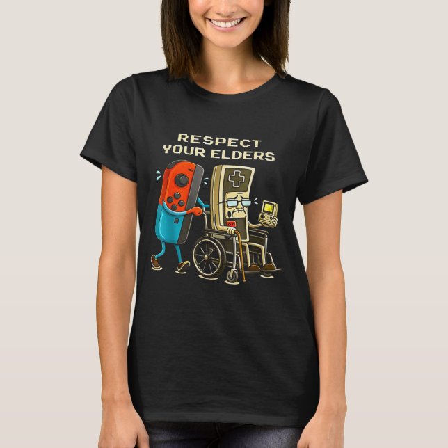 T-shirt Respect Your Elders Retro Gaming Funny Gamer Contr (Devant)