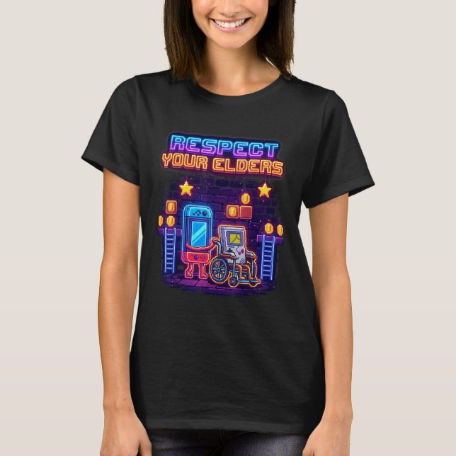 T-shirt Respect Your Elders Retro Gaming Funny Gamer Contr (Devant)