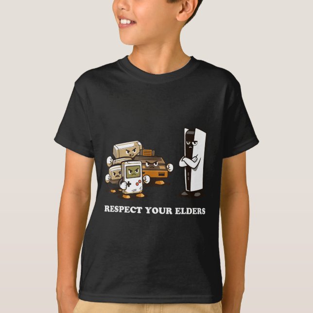 T-shirt Respect Your Elders T Retro 90s Gaming  (Devant)