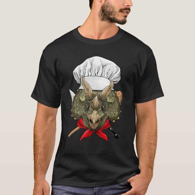 T-shirt Restaurant Triceratops Chef Cook Kitchen Cooking   (Devant)