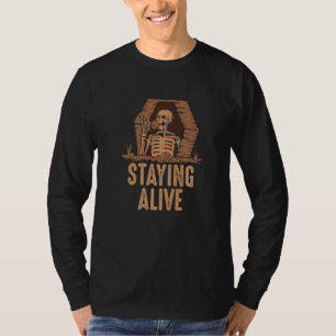 T-shirt Rester en vie Squelette vintage buvant du café
