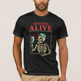 T-shirt Rester Vivant Drôle Skeleton En Vacances
