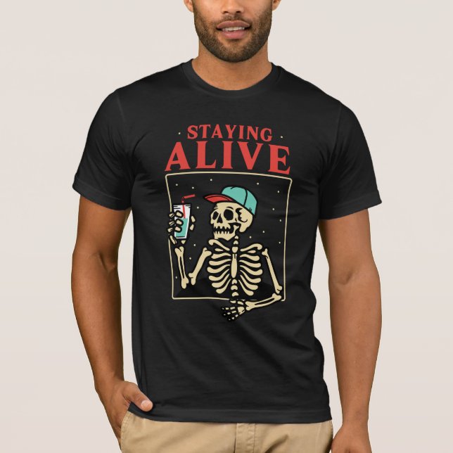 T-shirt Rester Vivant Drôle Skeleton En Vacances (Devant)