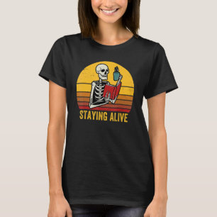 T-shirt Rester Vivant Squelette Boire Café Vintage