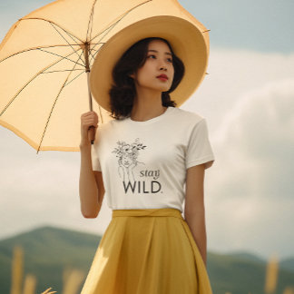 T-shirt Restez à l'abri Fleurs sauvages noirs et blancs Mi