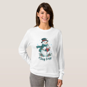 T-shirt Restez au chaud bonhomme de neige d'hiver avec du
