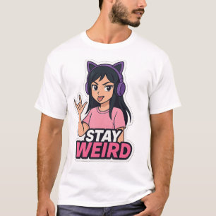 T-shirt "Restez Bizarre – Anime Fille avec Casque à Oreill