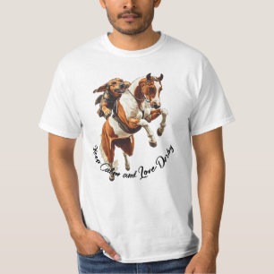 T-shirt Restez calme et aimez Derby. Chevaux stylisés et m