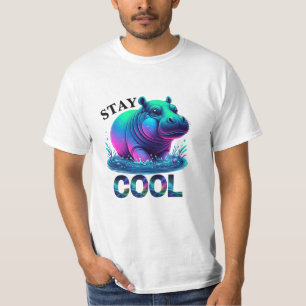 T-shirt Restez Cool Néon Hippopotame Marais Décontracté