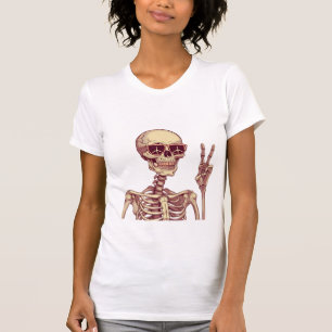 T-shirt Restez Cool – Squelette Rétro Signe de Paix Hallow