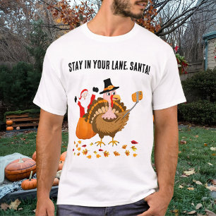 T-shirt Restez dans votre voie, Santa en photobombe de din