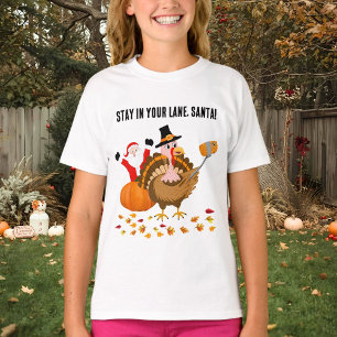 T-shirt Restez dans votre voie, Santa en photobombe de din